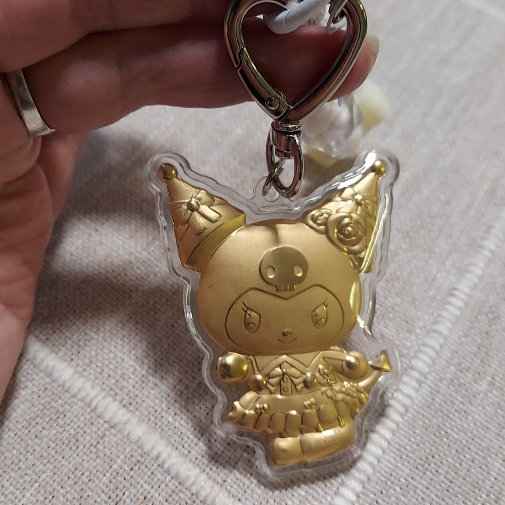 Keychain Animation Kitty Toy Resin Goldtone & Pearl Chain - Picture 4 of 4
